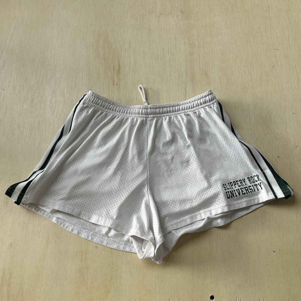 Y2K Slippery Rock University Shorts Womens XL White NCAA Runing Happy Valley